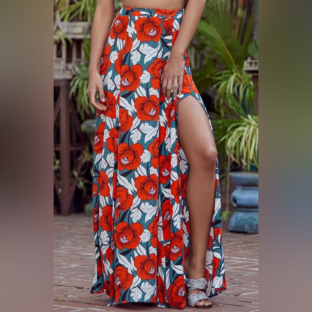 Back to Your Roots Red Floral Print Maxi Skirt